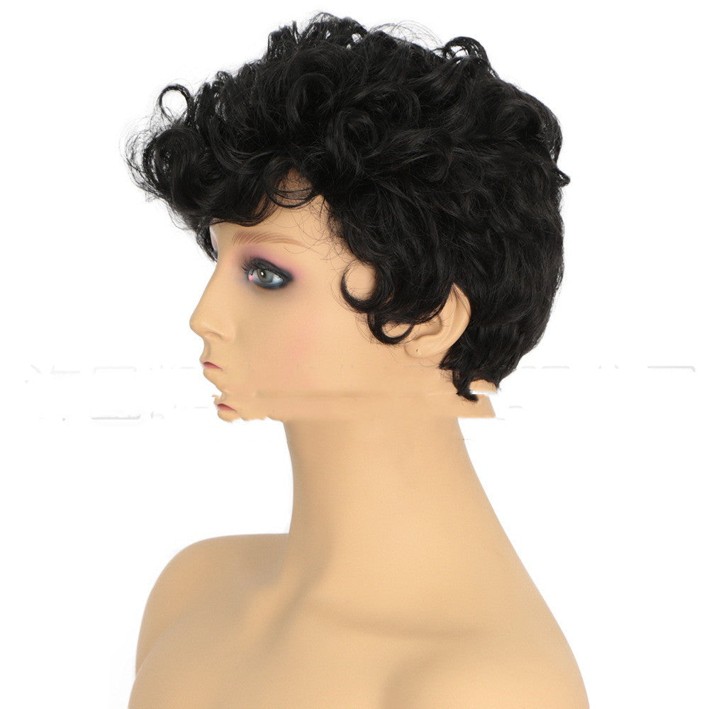 African Small Curly Wig And Chemical Fiber Headgear